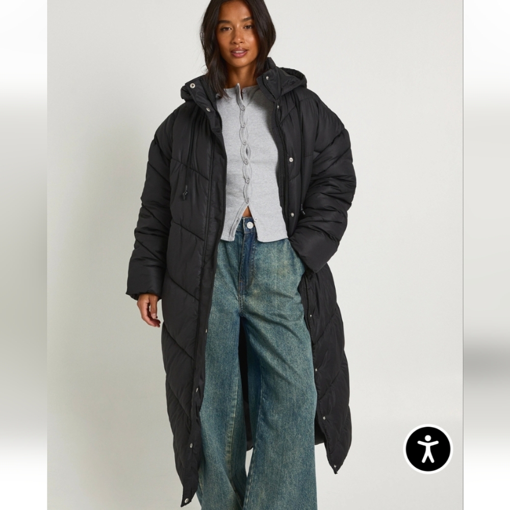 Boohoo Black Long Puffer Coat